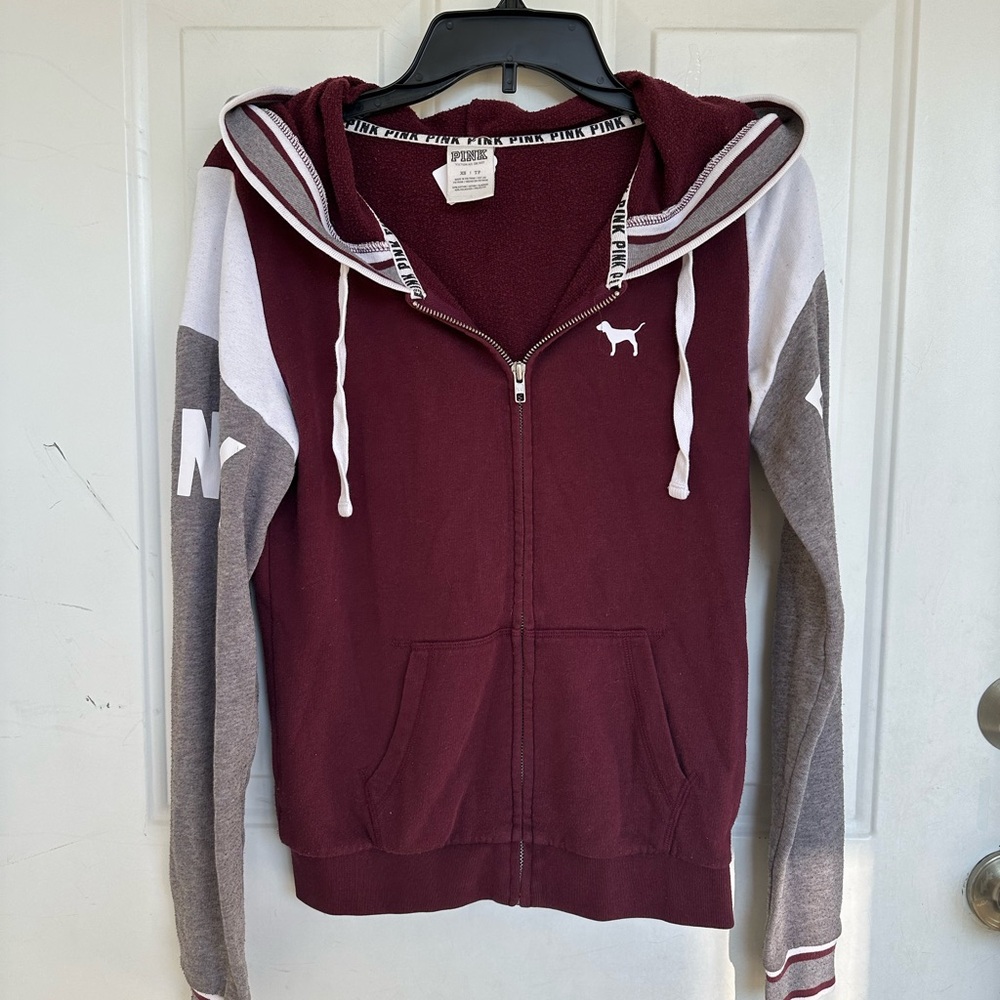 PINK Zip Up Hoodie Color Block Top size XS